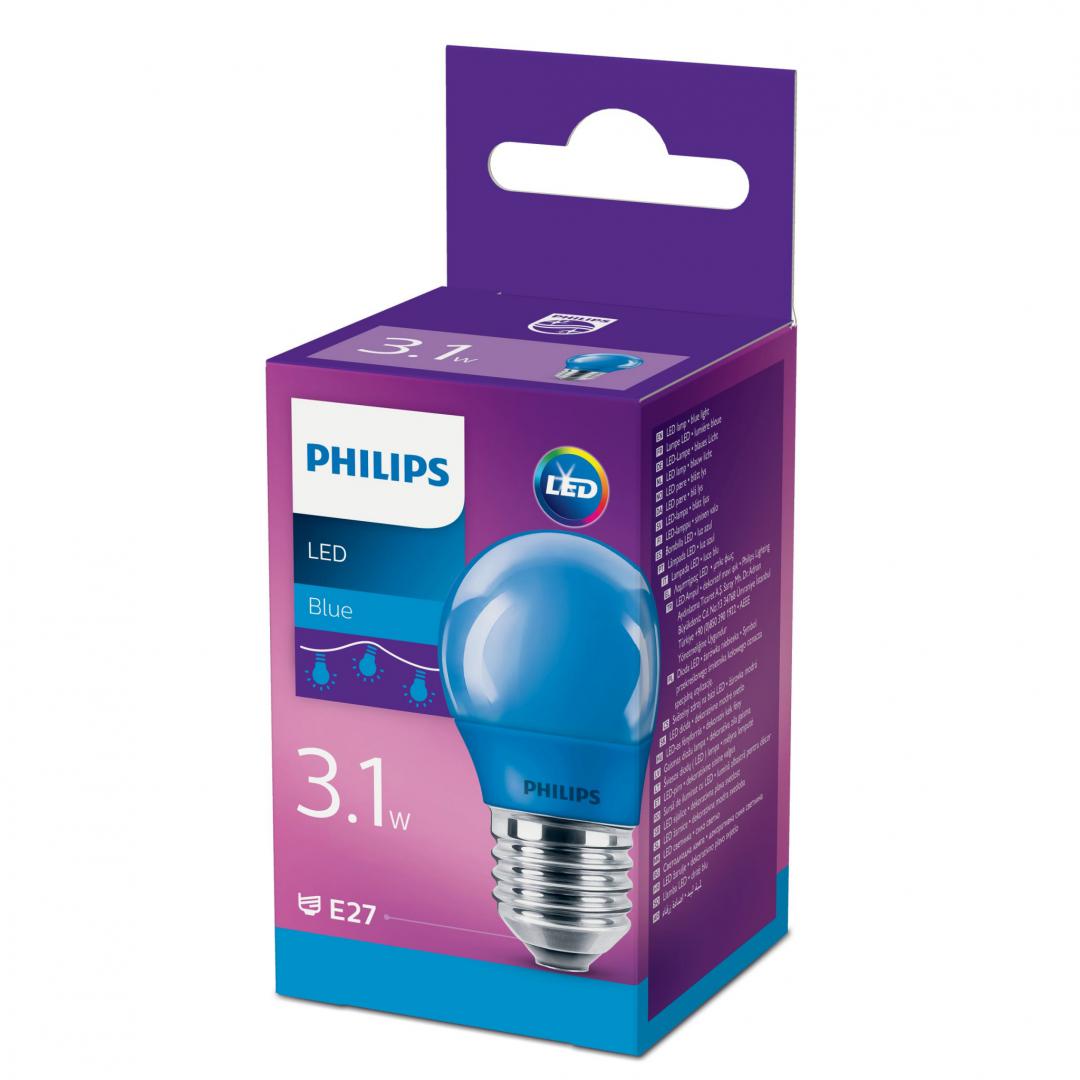 Bec LED Philips COLORED BLUE P45, E27, 3.1W (25W), lumina