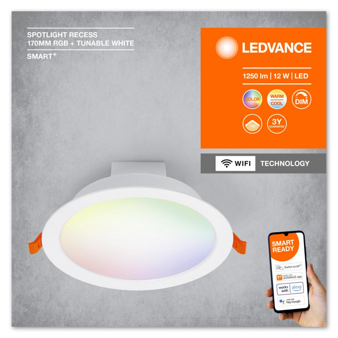 Spot LED RGB incastrat Ledvance SMART+ WiFi, 12W, 1000 lm,