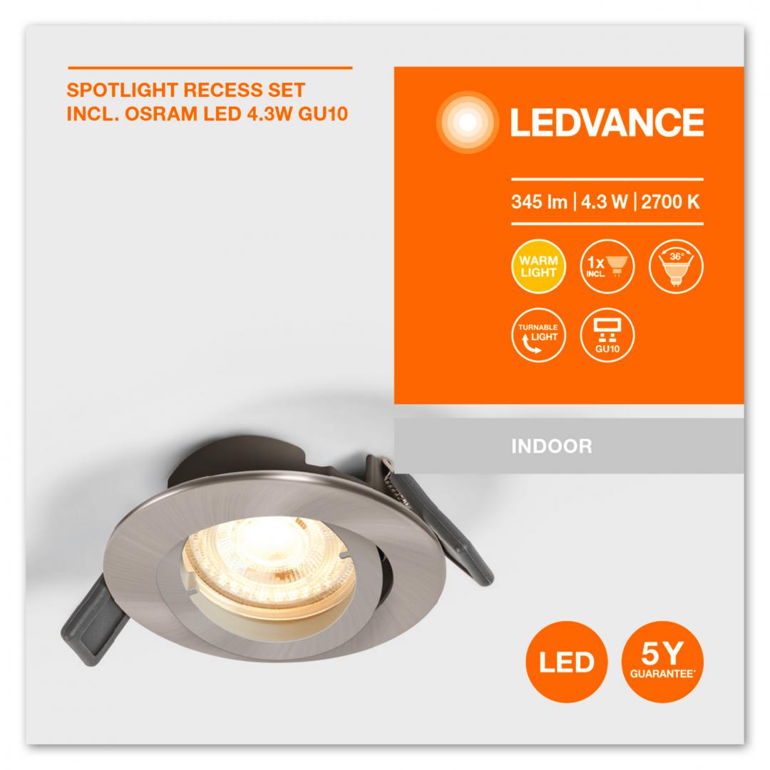 Spot LED incastrat Ledvance, GU10, 4.3W, 345 lm, lumina calda