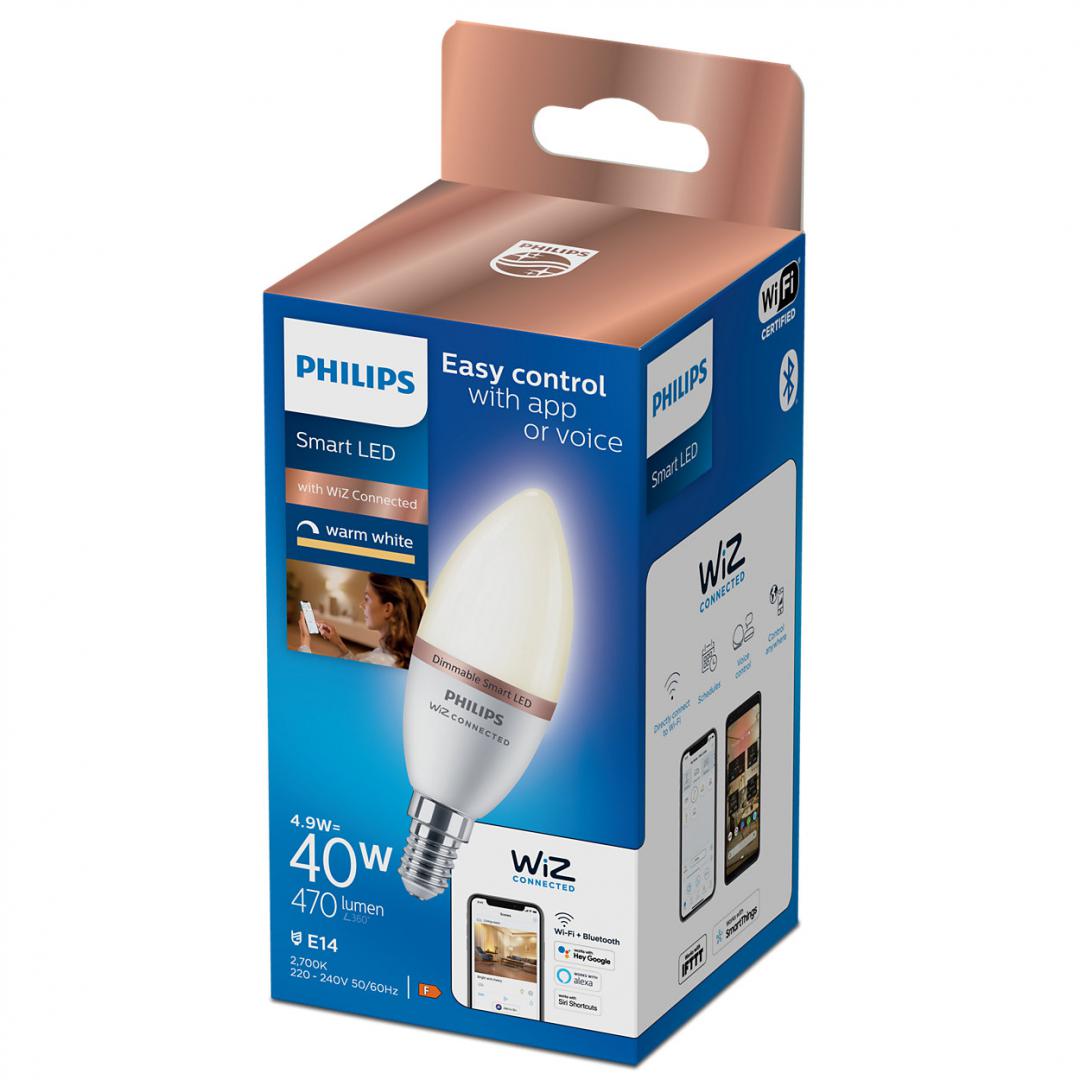 Bec LED inteligent Philips Candle C37, Wi-Fi, Bluetooth, E14, 4.9W