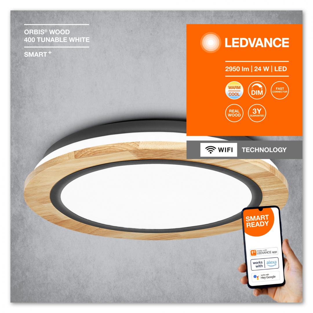 Plafoniera LED inteligenta Ledvance Smart+ WiFi ORBIS WOOD, 24W, 2950