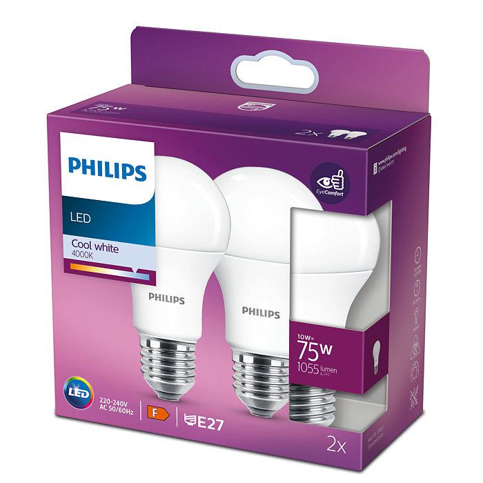 2 Becuri LED Philips A60, EyeComfort, E27, 10W (75W), 1055